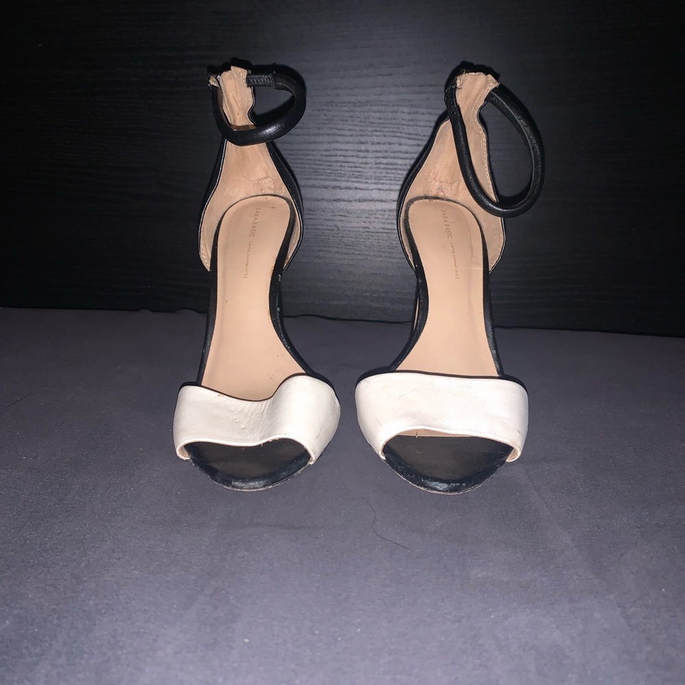 Zara Black and White Ankle-Strap Heels